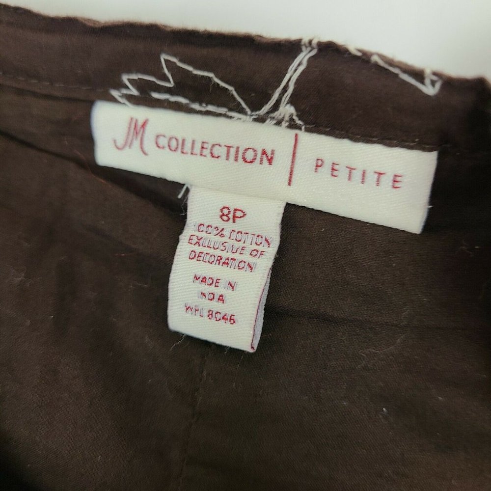 JM Collection Skirt Womens Size 8P 8 Petite Brown White Embroidered A Line - Picture 3 of 5